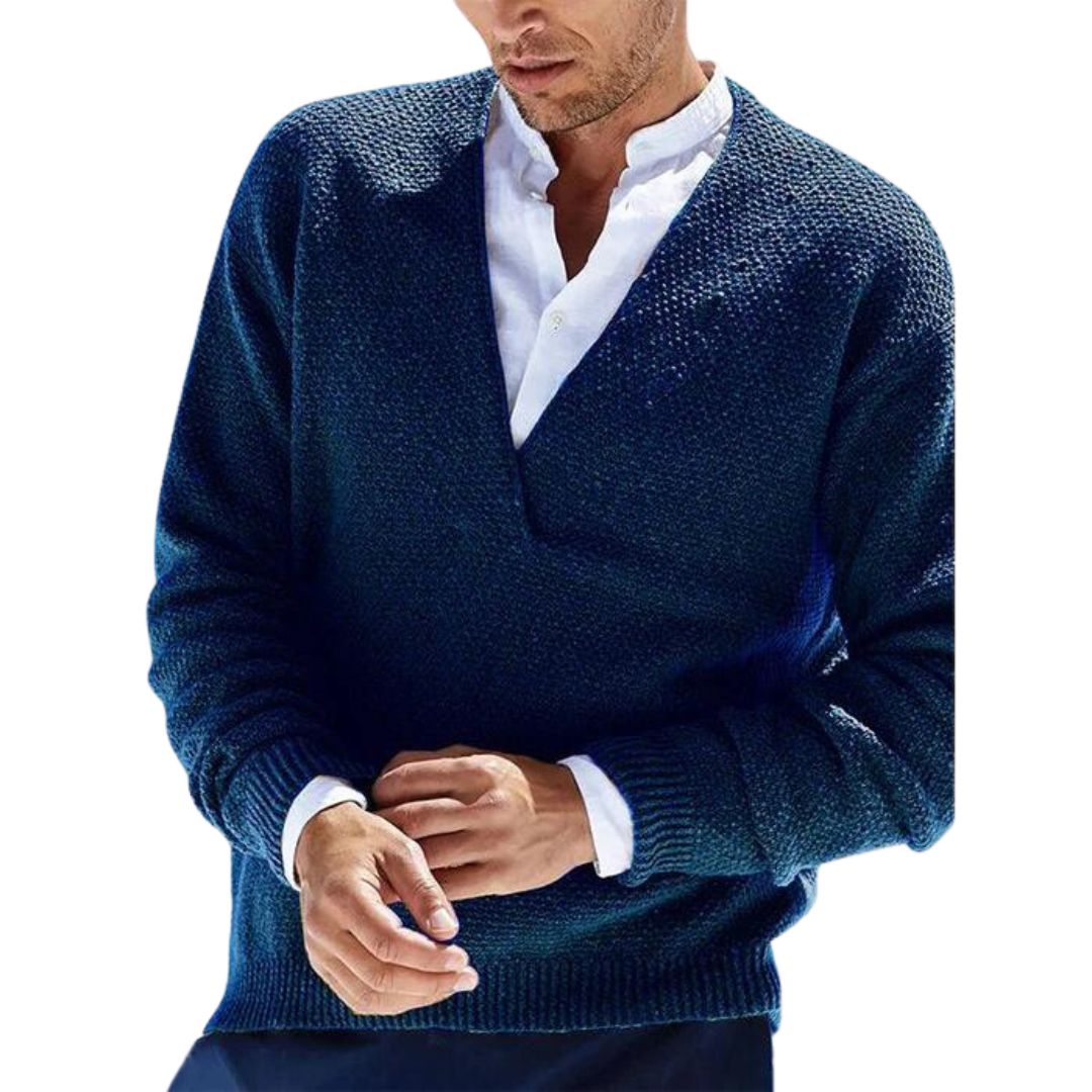 Theodore - Tekstureret Strikket V-Hals Sweater i Sennep