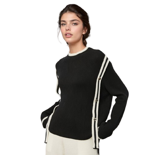 Brooke - Moderne ribstrikket sweater med kontrastkant og lynlåsdetaljer