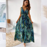 Lorelei - tropisk print V-hals maxi kjole