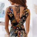 Lorelei - tropisk print V-hals maxi kjole