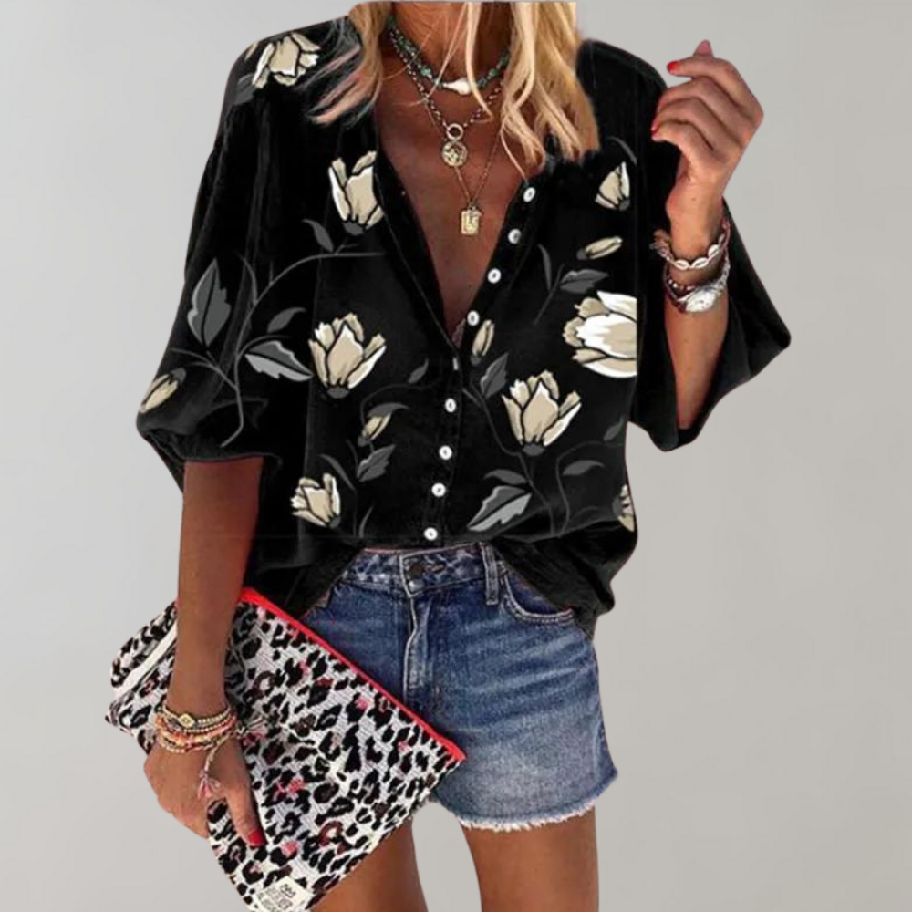 Bluse med blomsterprint til kvinder