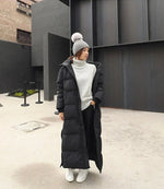 Dame Lang Dunjakke - Quiltet Puffer Design - Høj Krave - Varm og Stilfuld