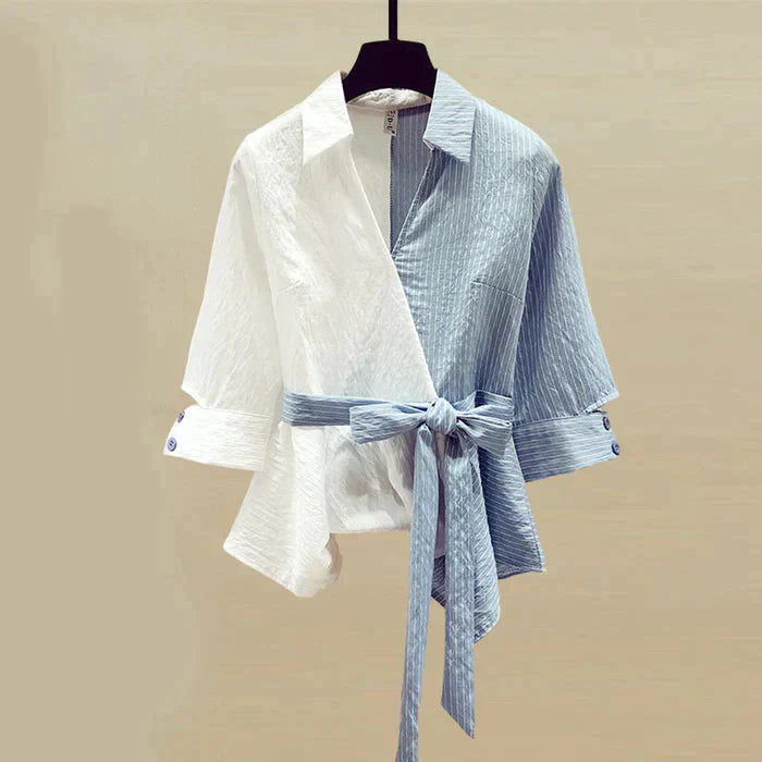 Isla - To-tonet Denim og Stribet Omslagskjole