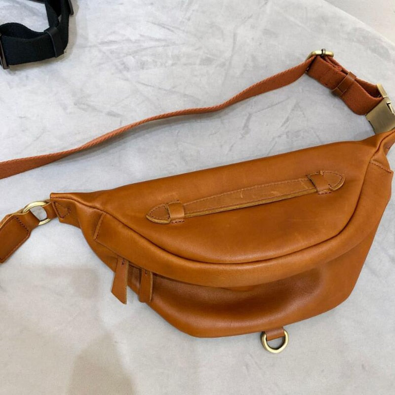 Læder brysttaske bæltetaske taske crossbody taske sadeltaske sort/brun
