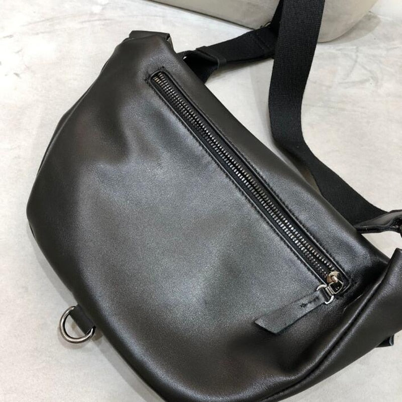 Læder brysttaske bæltetaske taske crossbody taske sadeltaske sort/brun