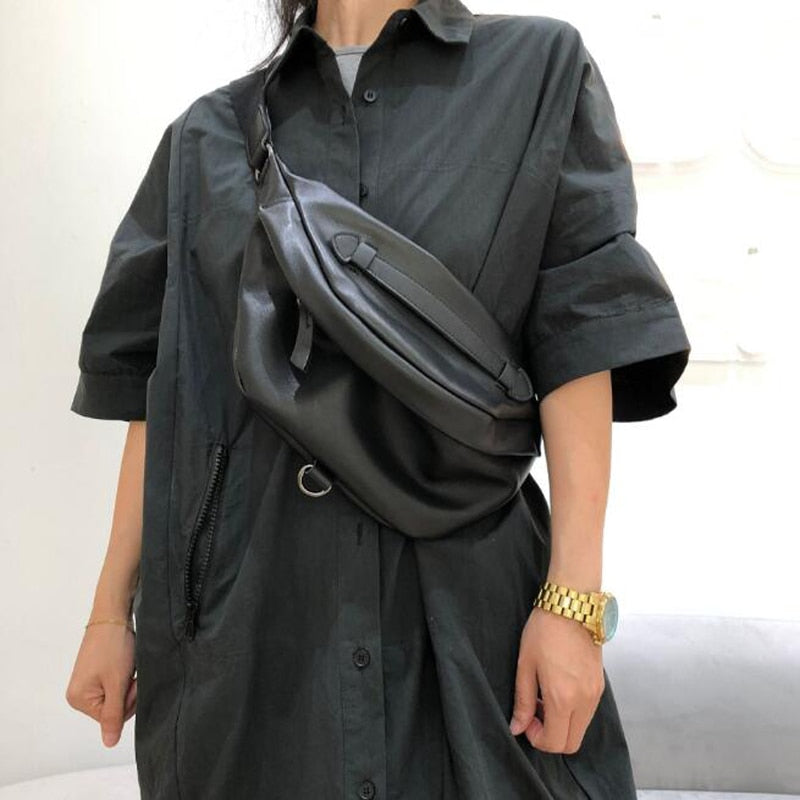 Læder brysttaske bæltetaske taske crossbody taske sadeltaske sort/brun