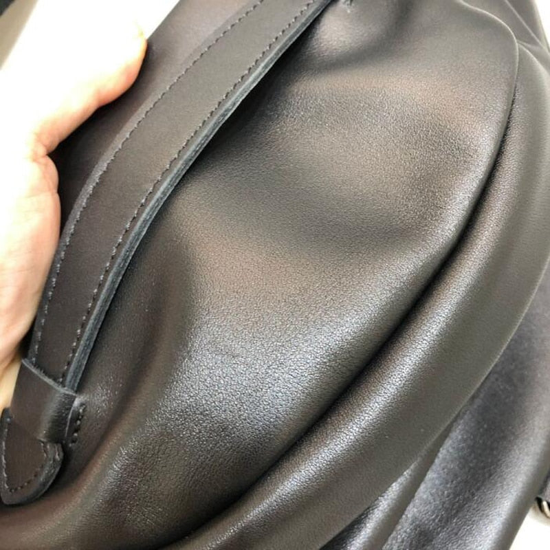 Læder brysttaske bæltetaske taske crossbody taske sadeltaske sort/brun