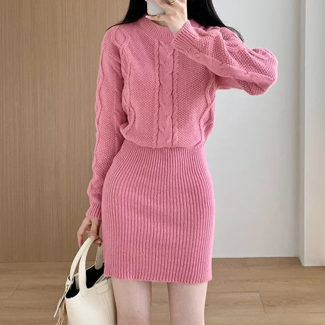 Amelia - Ribbet chunky strik minikjole