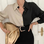 Bianca - Tofarvet silkebluse med kontrastkrave