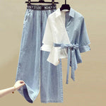 Isla - To-tonet Denim og Stribet Omslagskjole