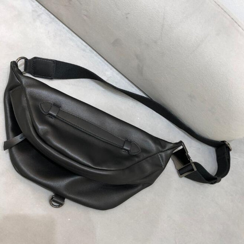 Læder brysttaske bæltetaske taske crossbody taske sadeltaske sort/brun