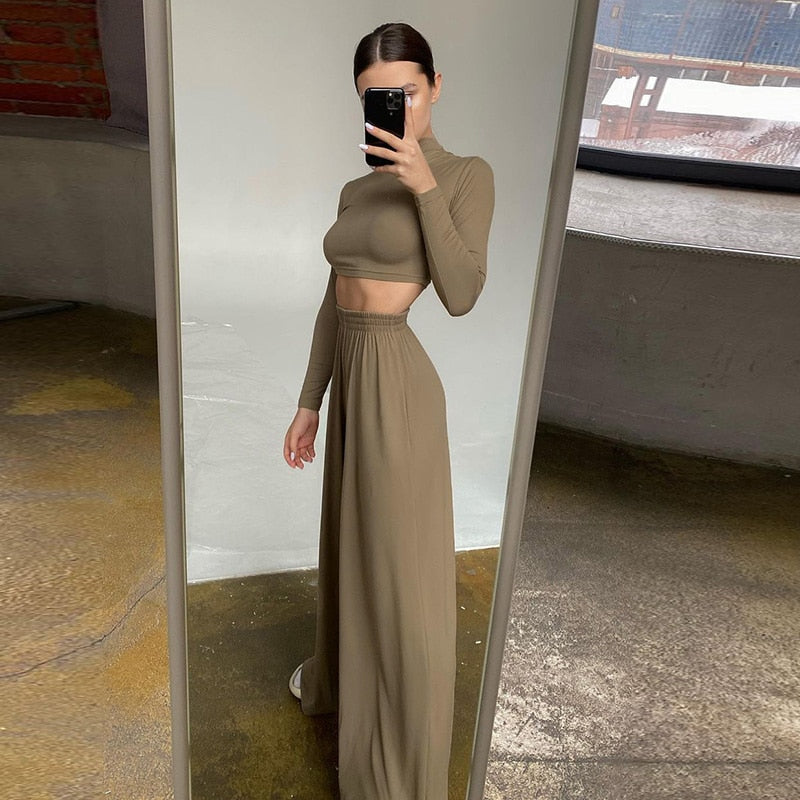 Nadia Seamless langærmet Crop Top og Palazzo Pants Set