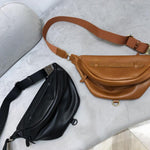 Læder brysttaske bæltetaske taske crossbody taske sadeltaske sort/brun