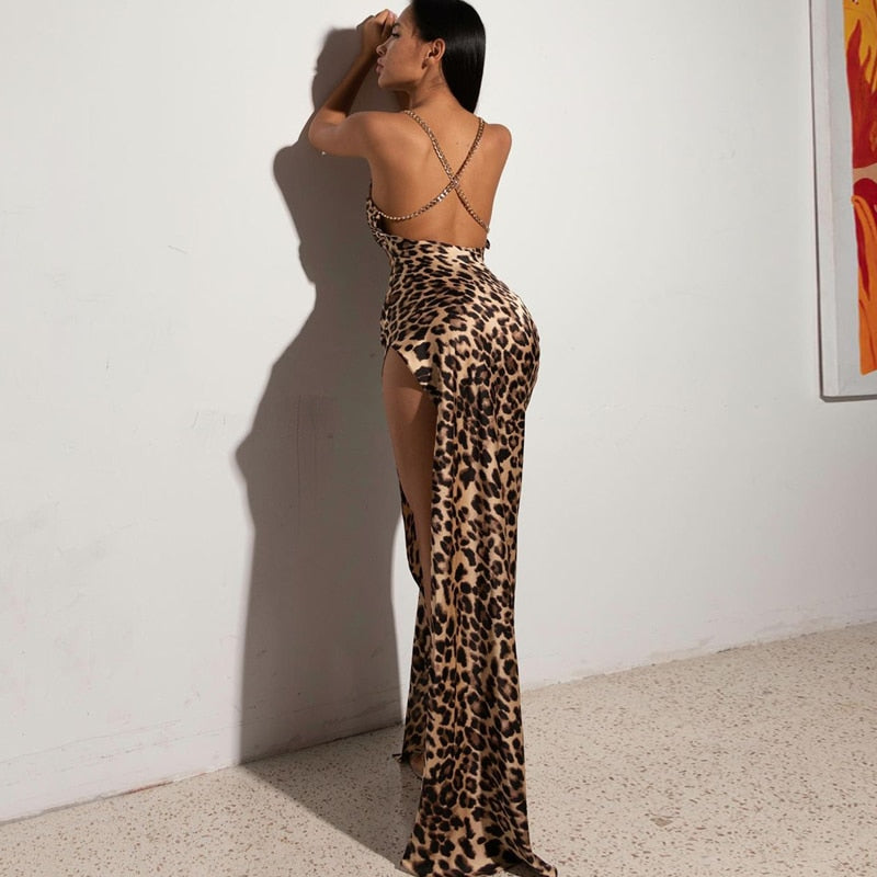 Savannah leopardprint maxikjole med høj slids