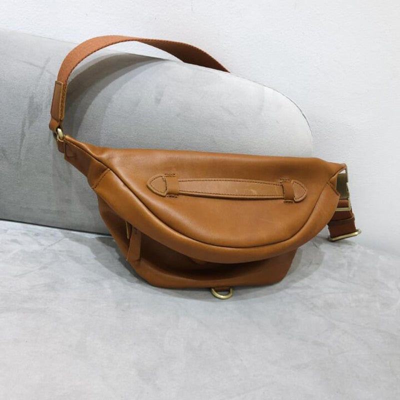 Læder brysttaske bæltetaske taske crossbody taske sadeltaske sort/brun