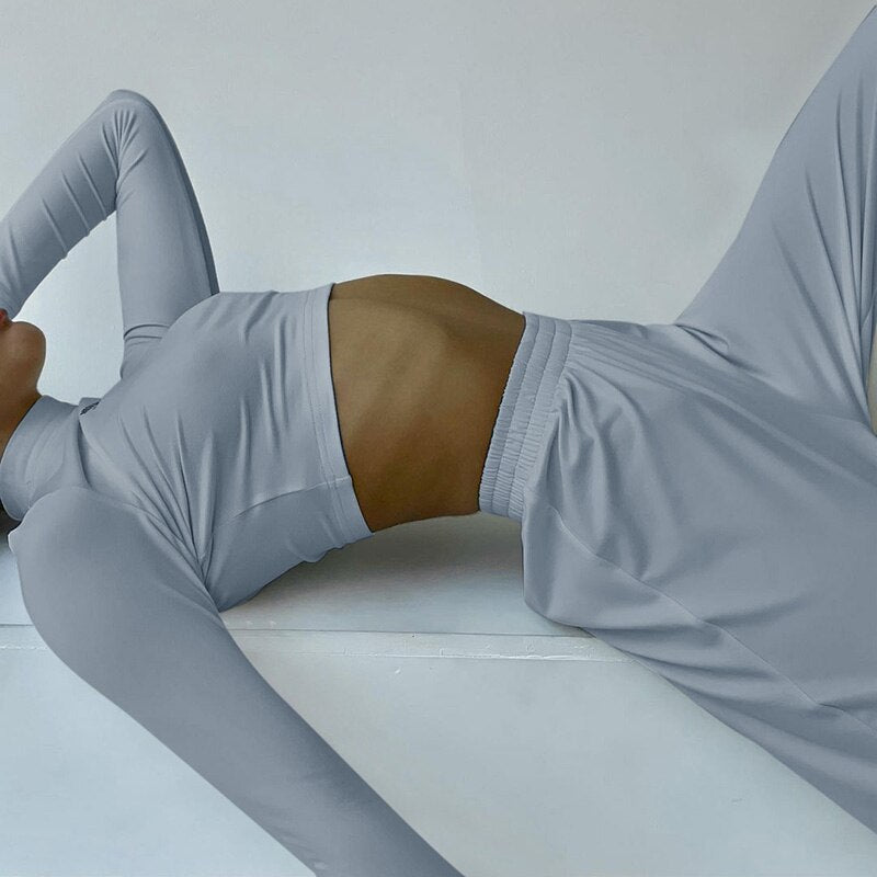 Nadia Seamless langærmet Crop Top og Palazzo Pants Set