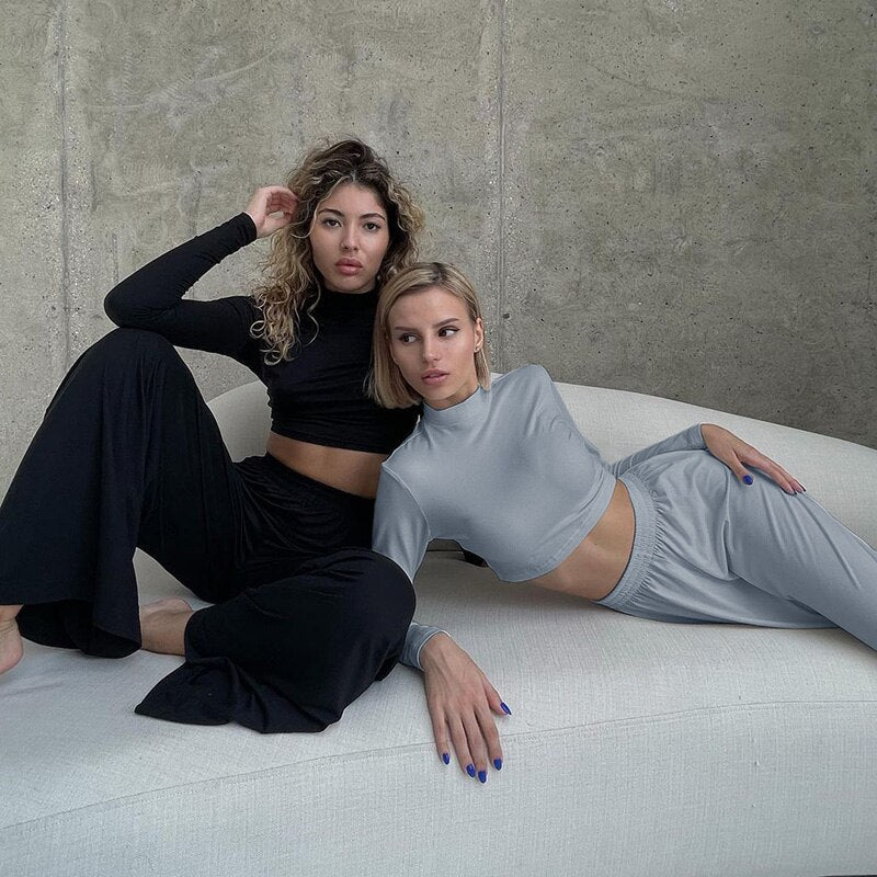 Nadia Seamless langærmet Crop Top og Palazzo Pants Set