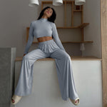 Nadia Seamless langærmet Crop Top og Palazzo Pants Set