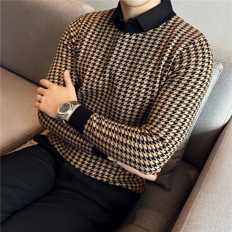 Theodore - houndstooth sweater med opretstående krave