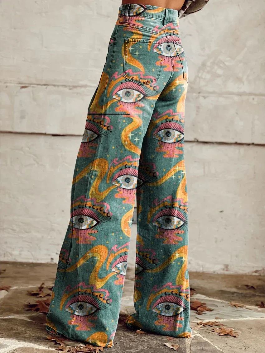Lotte | Vintage Print Casual Brede Ben Bukser