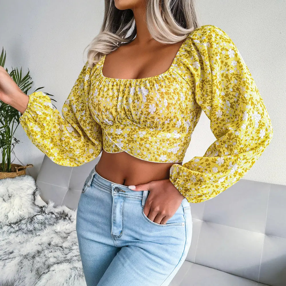 Blomstret Cropped Top | Chiffon | Moderne og Sommerlig
