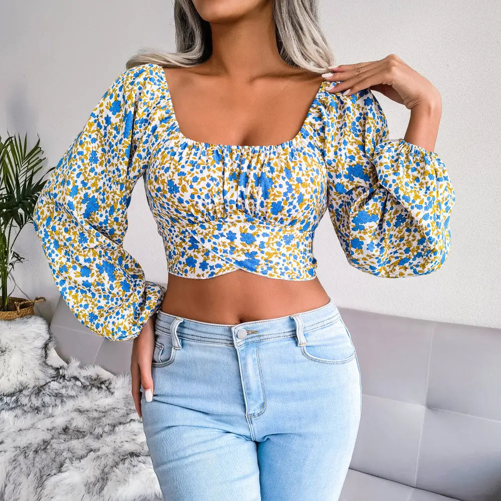 Blomstret Cropped Top | Chiffon | Moderne og Sommerlig