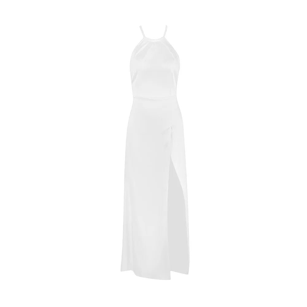 Bella - Elegant maxikjole med halterneck og høj slids