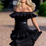 Catalina - off shoulder maxikjole med flæse med blondedetaljer