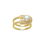 Cassia - split band ring med central perle og pavé indstilling
