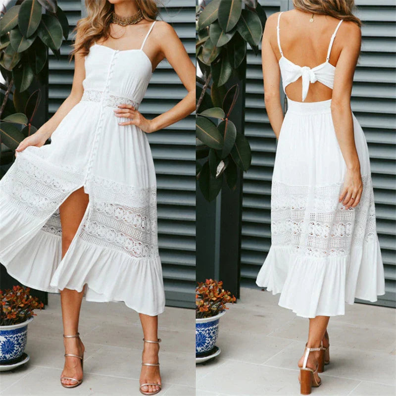 Isabella - Elegant hvid blonde midikjole
