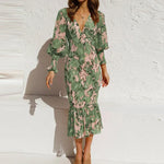 Charlotte V-hals blomstret midikjole