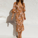 Charlotte V-hals blomstret midikjole