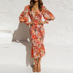 Charlotte V-hals blomstret midikjole