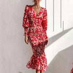 Charlotte V-hals blomstret midikjole