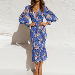 Charlotte V-hals blomstret midikjole
