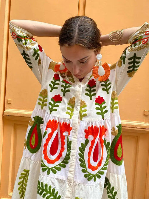 Boheme-Inspireret Maxi Kjole | Let & Komfortabel | Unikt Broderi