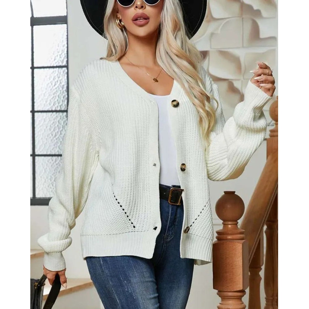 MODA Hvid, løs strik cardigan med knuder