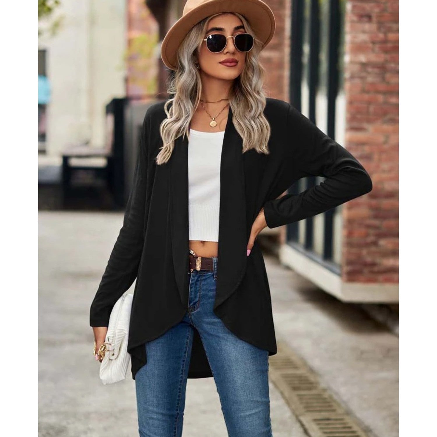 MODA Plus size løs lang cardigan med lange ærmer