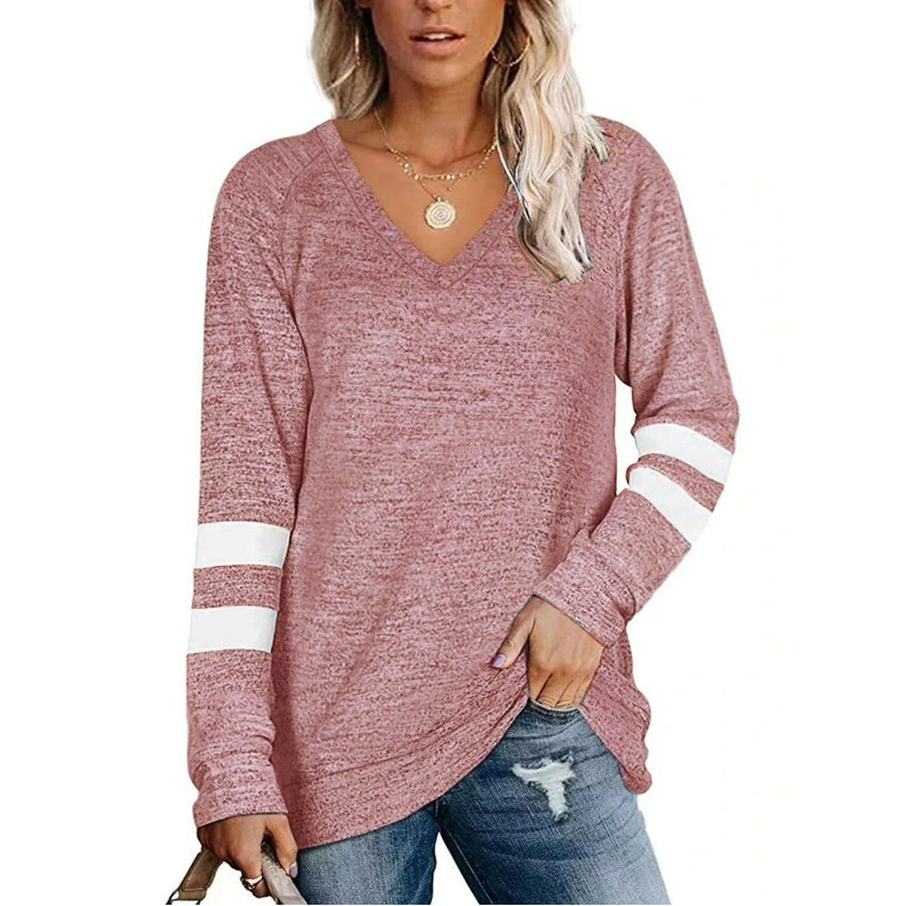 MODA sort v-hals stribet dame langærmet t shirt
