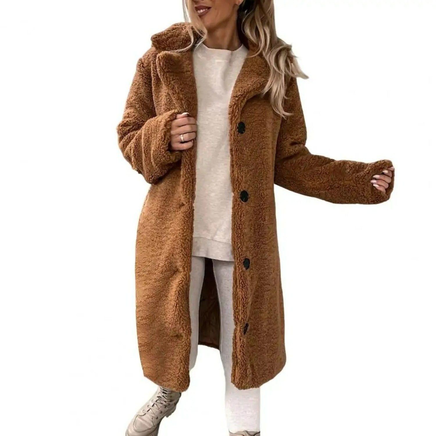 MODA Enkeltradet teddy jakke med reverskrave