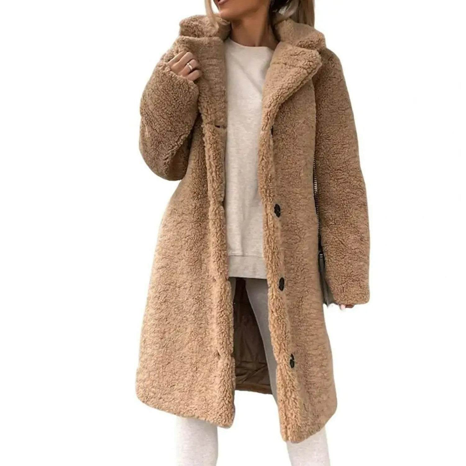 MODA Enkeltradet teddy jakke med reverskrave