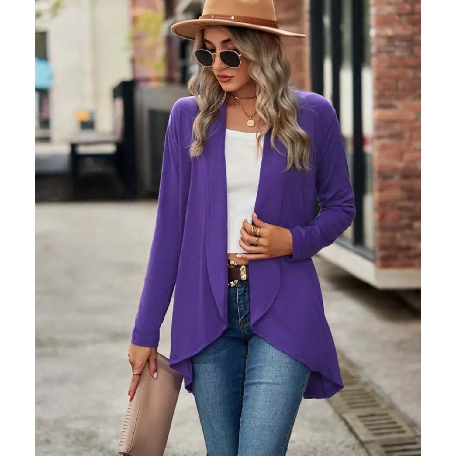 MODA Plus size løs lang cardigan med lange ærmer