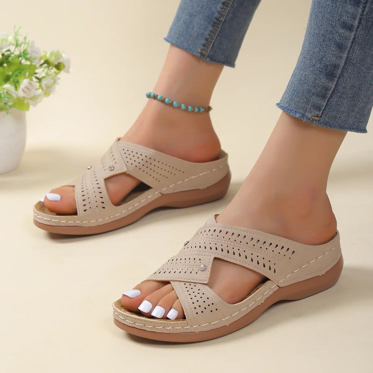 MODA hul design ensfarvet dame sandaler