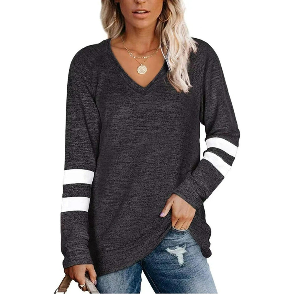 MODA sort v-hals stribet dame langærmet t shirt
