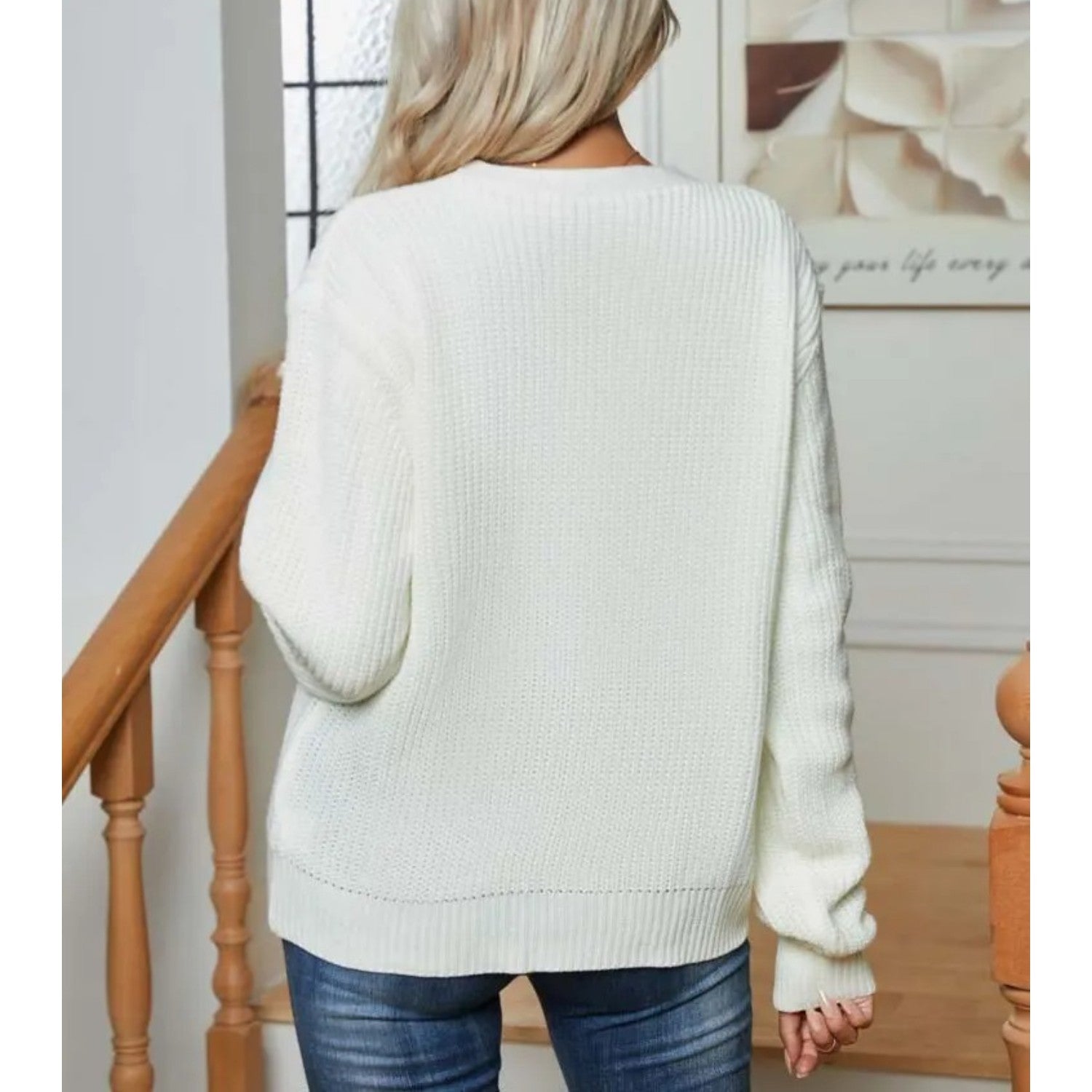 MODA Hvid, løs strik cardigan med knuder