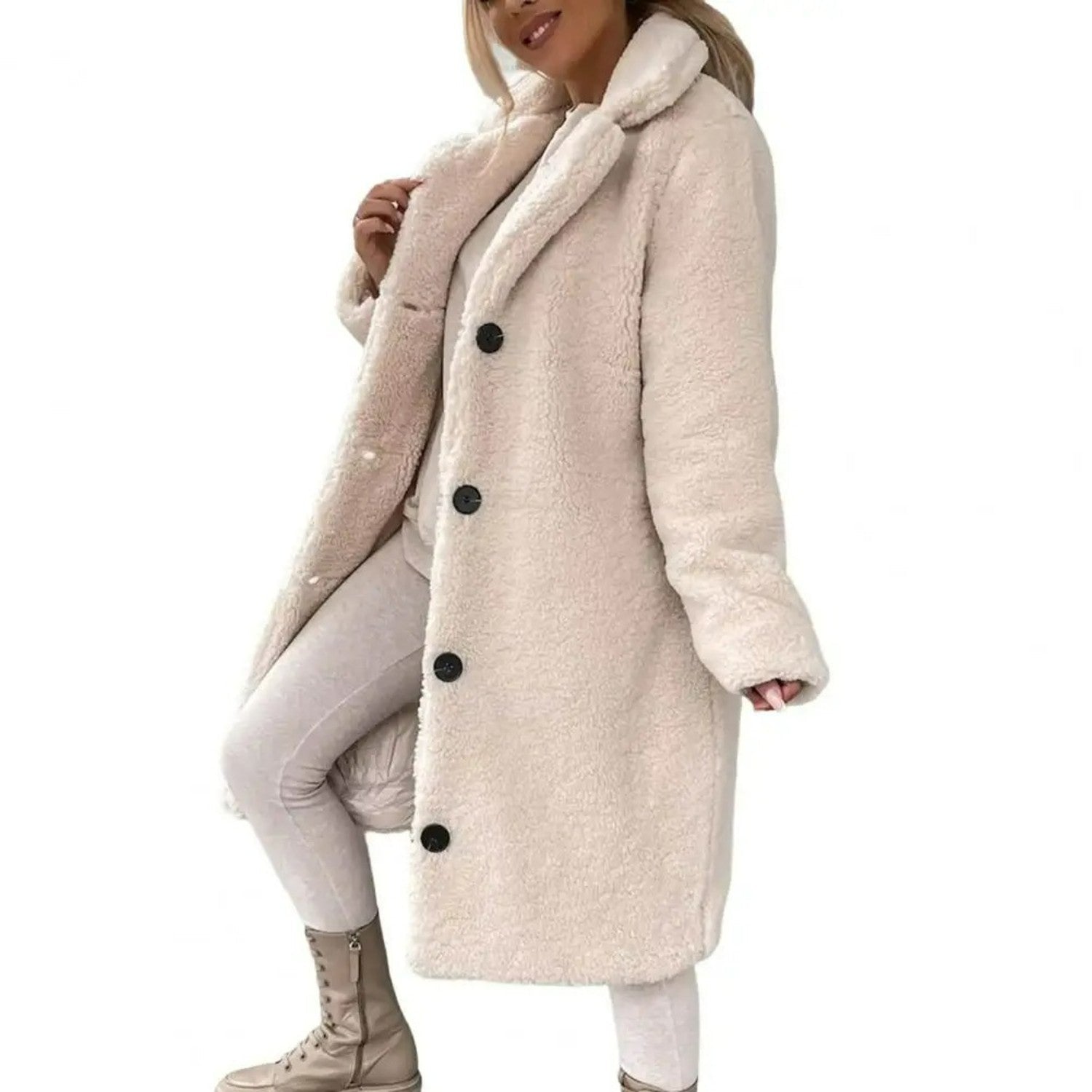 MODA Enkeltradet teddy jakke med reverskrave