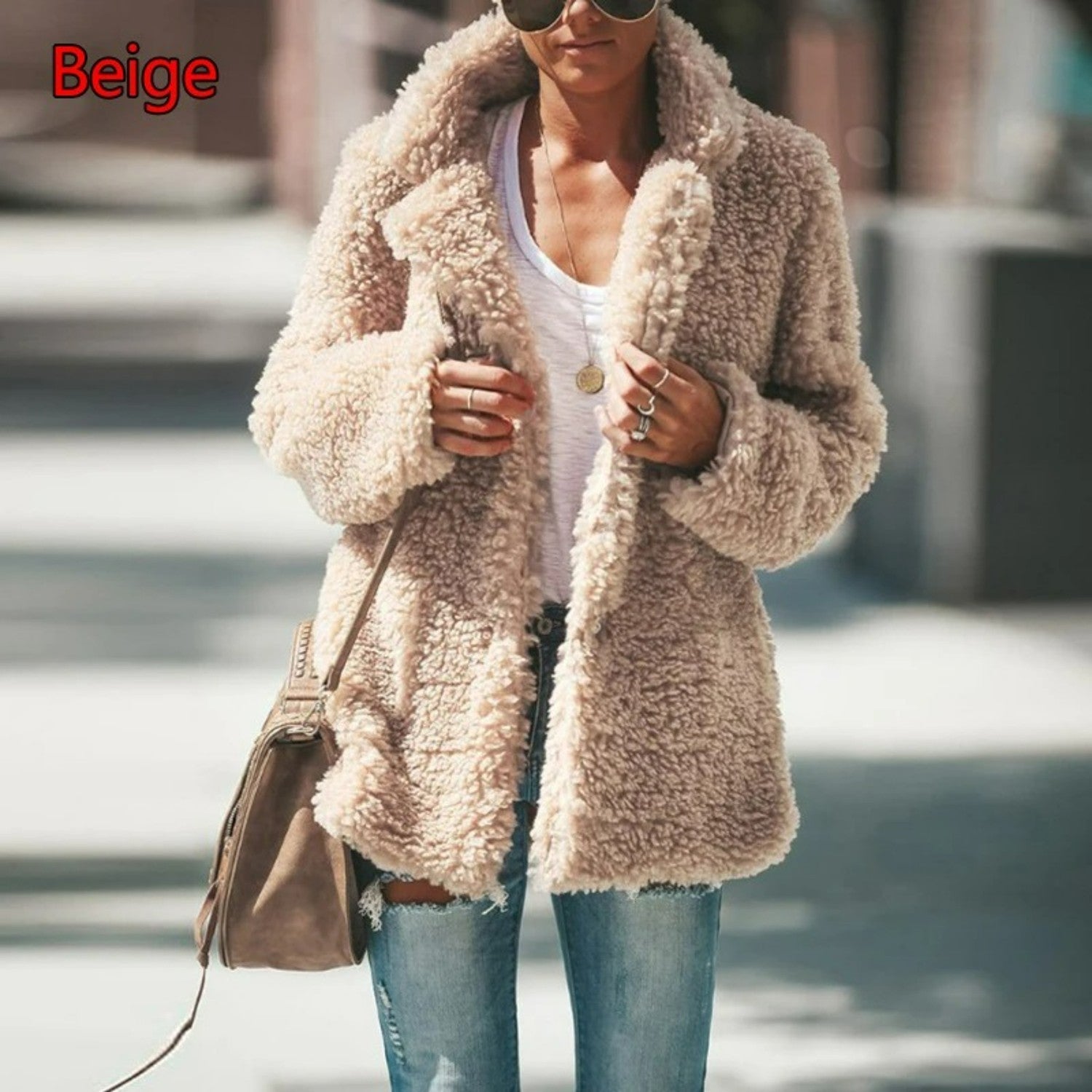 MODA khaki grå sort blød lammepels teddy jakke