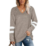 MODA sort v-hals stribet dame langærmet t shirt