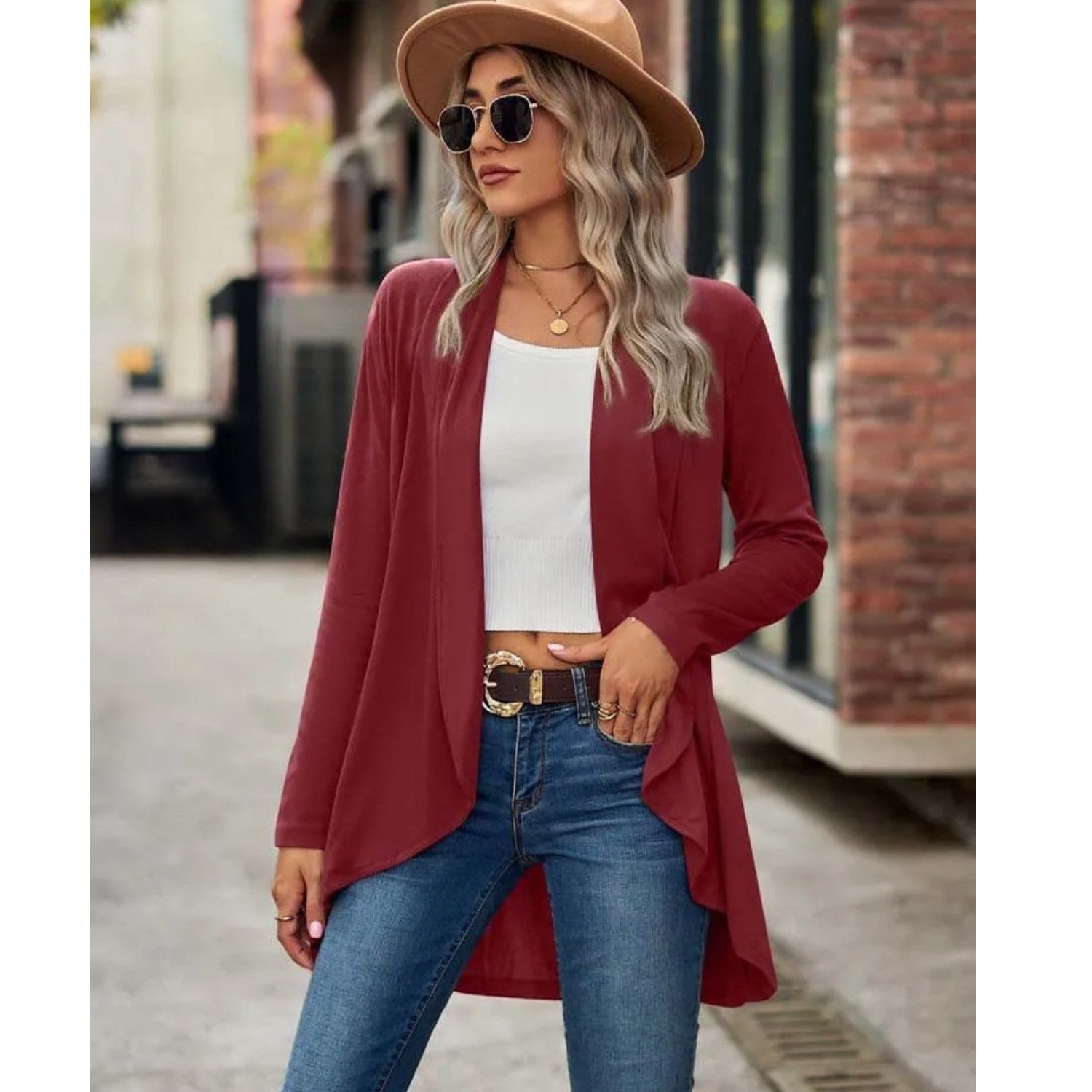 MODA Plus size løs lang cardigan med lange ærmer