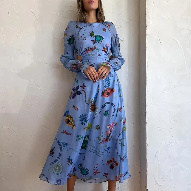 Eloise - langærmet maxikjole med eklektisk print
